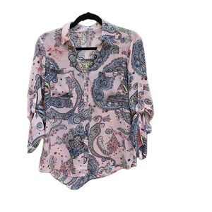 Express Pink Paisley Portofino Shirt Button Down  Roll Tab Sleeves-Size Medium